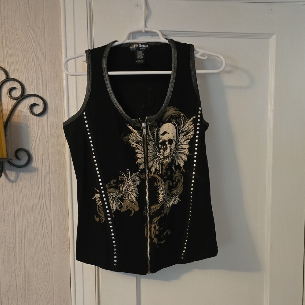 Los Angeles Black and Silver Tank Top with Skull Art